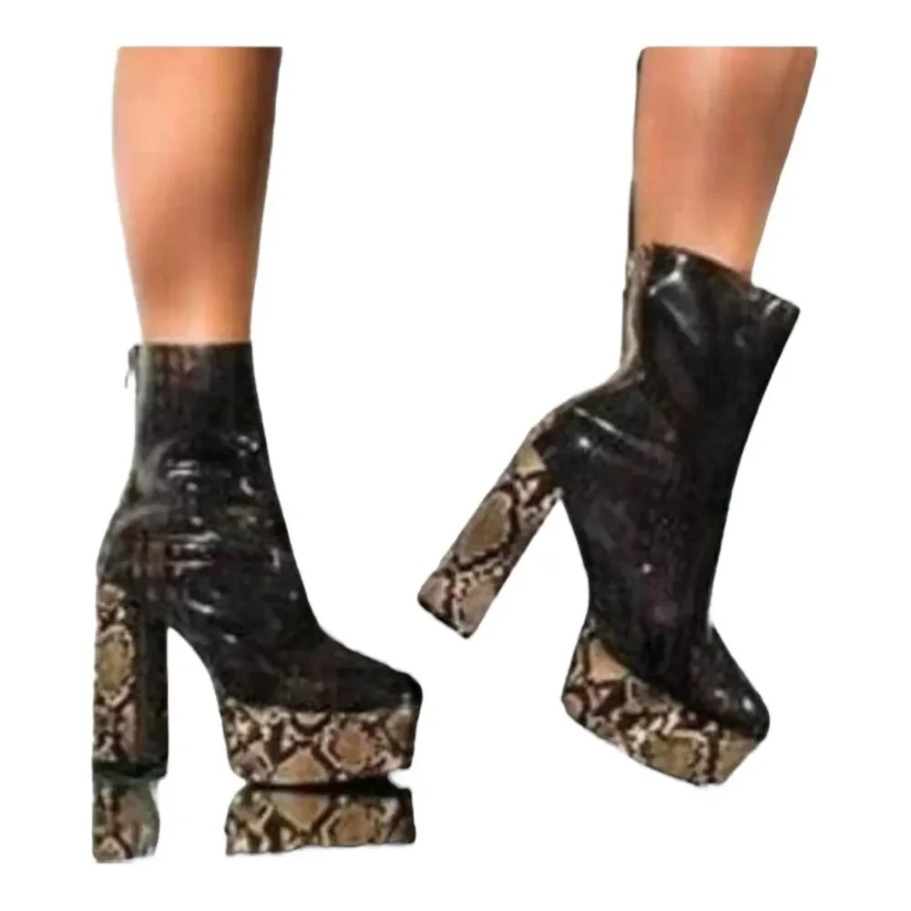 Azalea Wang‎ Dreamer Snake Platform Jelly Boots 7.5 Chunky Combat Block Heel